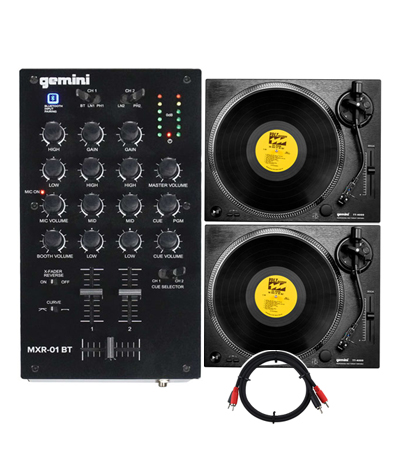 Gemini MXR01BT and (2) Gemini TT-4000 DJ Turntables Package