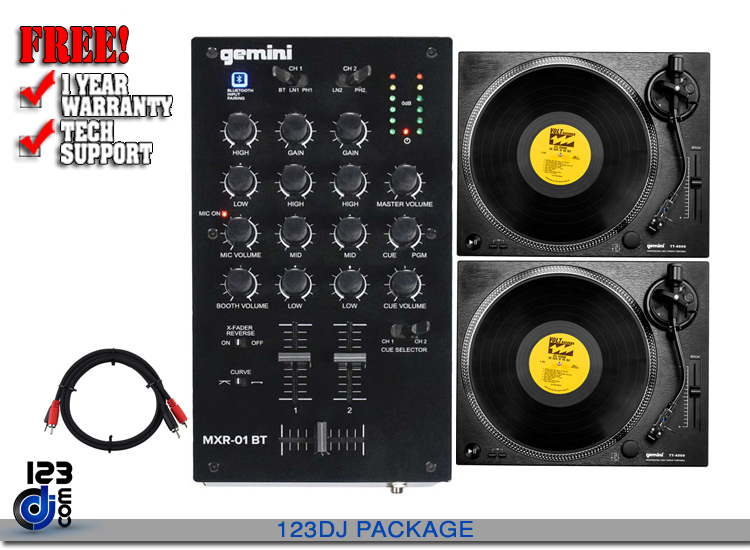 Gemini MXR01BT and (2) Gemini TT-4000 DJ Turntables Package