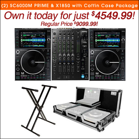 (2) Denon DJ SC6000M Prime Media Players and X1850 Prime 4-Channel Club Mixer with Coffin Case Pro DJ Package