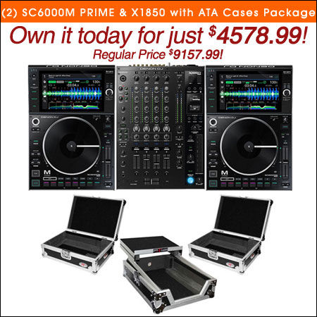 (2) Denon SC6000M PRIME Media Players and X1850 Prime 4-Channel Club Mixer with ATA Cases Pro DJ Package