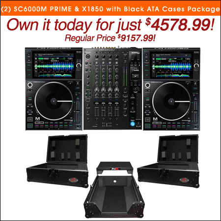(2) Denon DJ SC6000M Prime Media Players and X1850 Prime 4-Channel Club Mixer with Black ATA Cases Pro DJ Package 