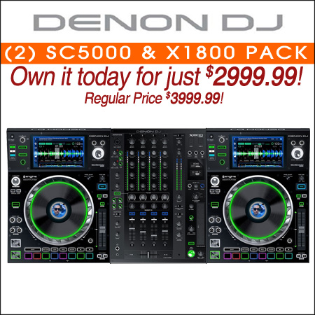 (2) Denon DJ SC5000 Prime Media Players and X1800 Prime 4-Channel Club Mixer 