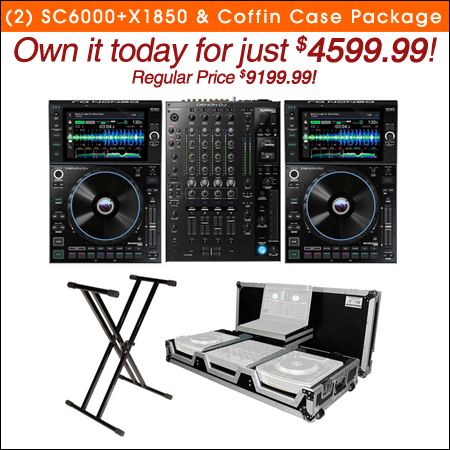 (2) Denon DJ SC6000 Prime Media Players and X1850 Prime 4-Channel Club Mixer with Coffin Case Pro DJ Package 