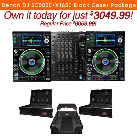 (2) Denon DJ SC6000M Prime Media Players and X1850 Prime 4-Channel Club Mixer with Black ATA Cases Pro DJ Package