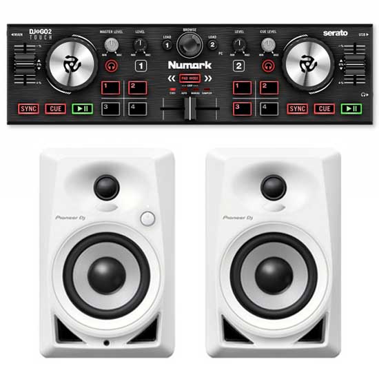 Numark DJ2GO2 Touch and Pioneer DM-40 White Package