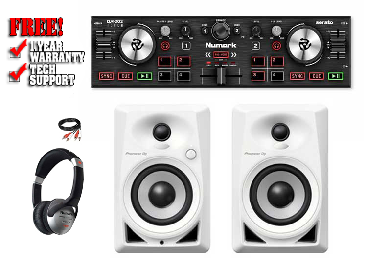 Numark DJ2GO2 Touch and Pioneer DM-40 White Package