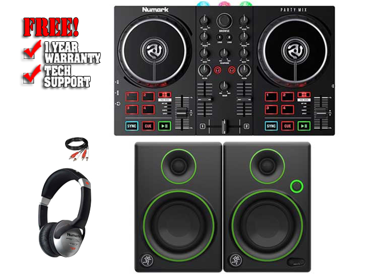 Numark Party Mix II and Mackie CR3 Studio Monitors Package