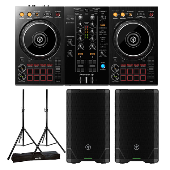 Pioneer DDJ-400 and Mackie SRT 212 with Gemini DJ ST-Pack Package