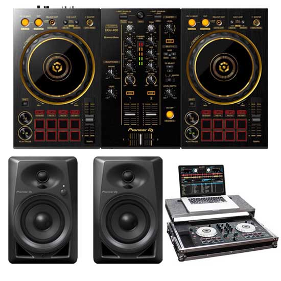 Pioneer DDJ-400 and Pioneer DM-40 Black with Odyssey FRGSPIDDJSB Package