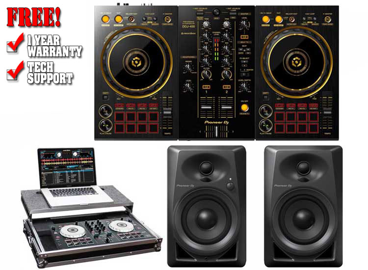 Pioneer DDJ-400 and Pioneer DM-40 Black with Odyssey FRGSPIDDJSB Package