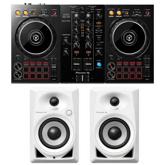 Pioneer DDJ-400 Black and DM-40 White Pack