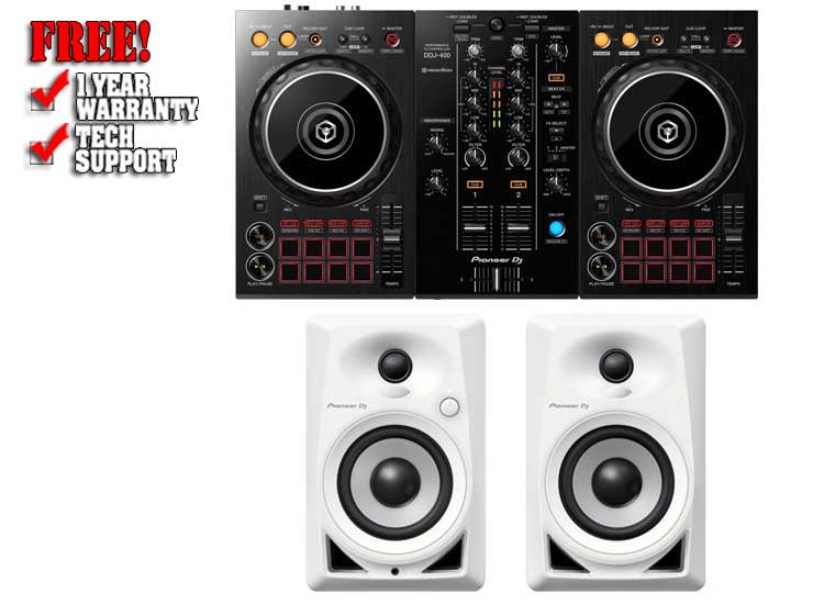 Pioneer DDJ-400 Black and DM-40 White Pack