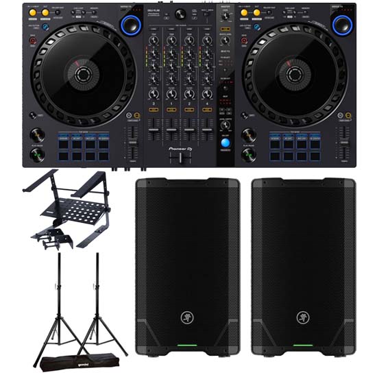 Pioneer DDJ-FLX6 and Mackie SRT 212 with Gemini DJ ST-Pack Package