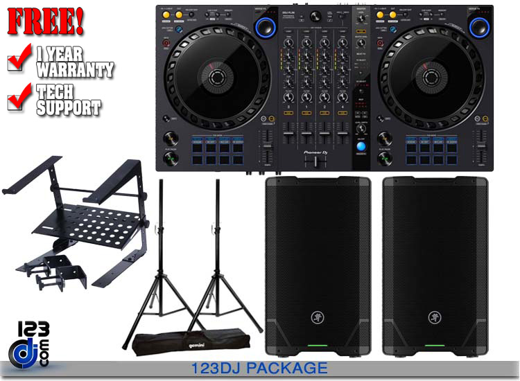 Pioneer DDJ-FLX6 and Mackie SRT 212 with Gemini DJ ST-Pack Package