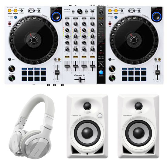 Pioneer DDJ-FLX6 White and DM-40 White with HDJ-CUE1BT White Package