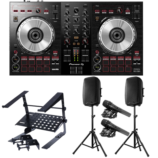 Pioneer DDJ-SB3 and Gemini AS-2115BT-PK with American Audio UNI LTS  Package