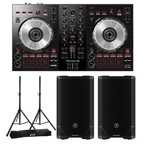 Pioneer DDJ-SB3 and Mackie SRT 212 with Gemini DJ ST-Pack Package