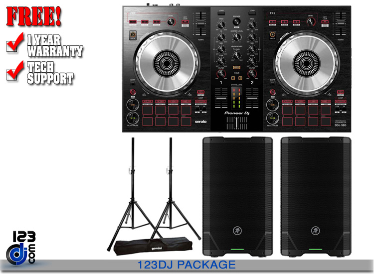 Pioneer DDJ-SB3 and Mackie SRT 212 with Gemini DJ ST-Pack Package