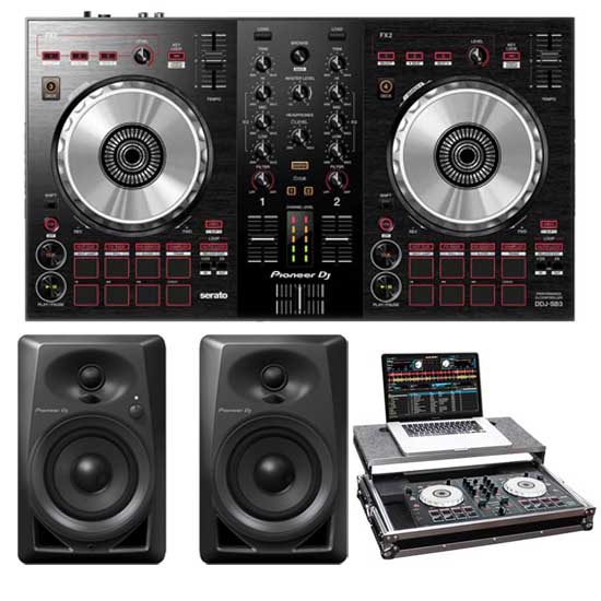 Pioneer DDJ-SB3 and Pioneer DM-40 Black with Odyssey FRGSPIDDJSB Package