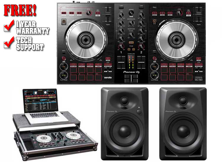 Pioneer DDJ-SB3 and Pioneer DM-40 Black with Odyssey FRGSPIDDJSB Package