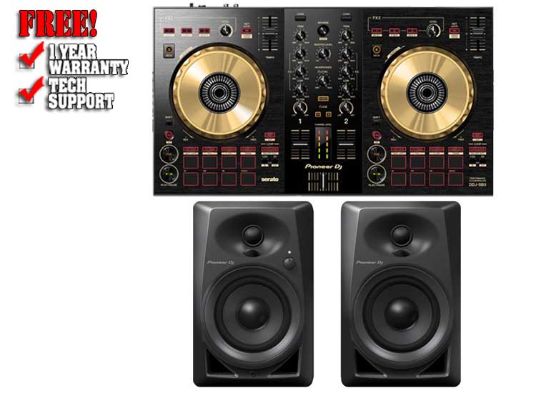 Pioneer DJ DDJ-SB3-N Gold and DM-40 Black Pack