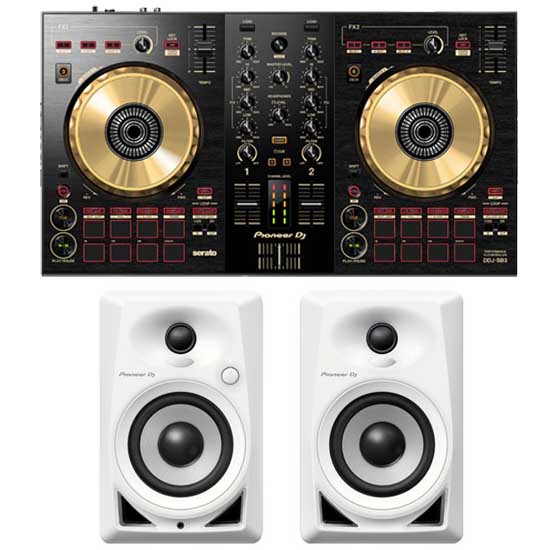 Pioneer DJ DDJ-SB3-N Gold and DM-40 White Pack