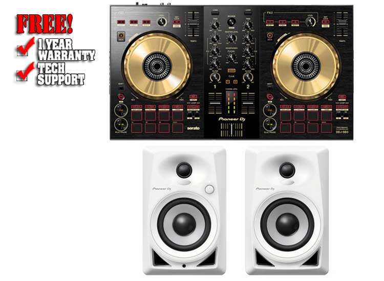 Pioneer DJ DDJ-SB3-N Gold and DM-40 White Pack