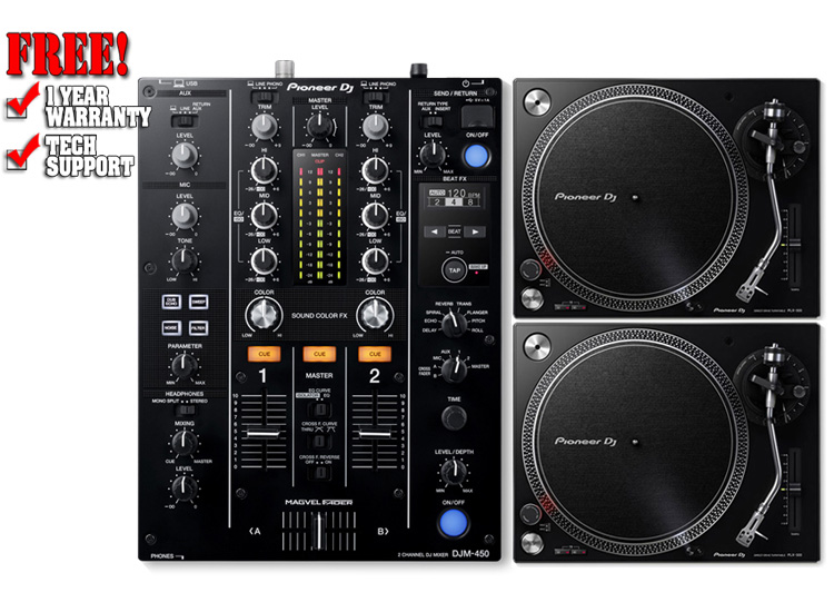 Pioneer DJM-450 Mixer & (2) Pioneer PLX-500 (Black) Package