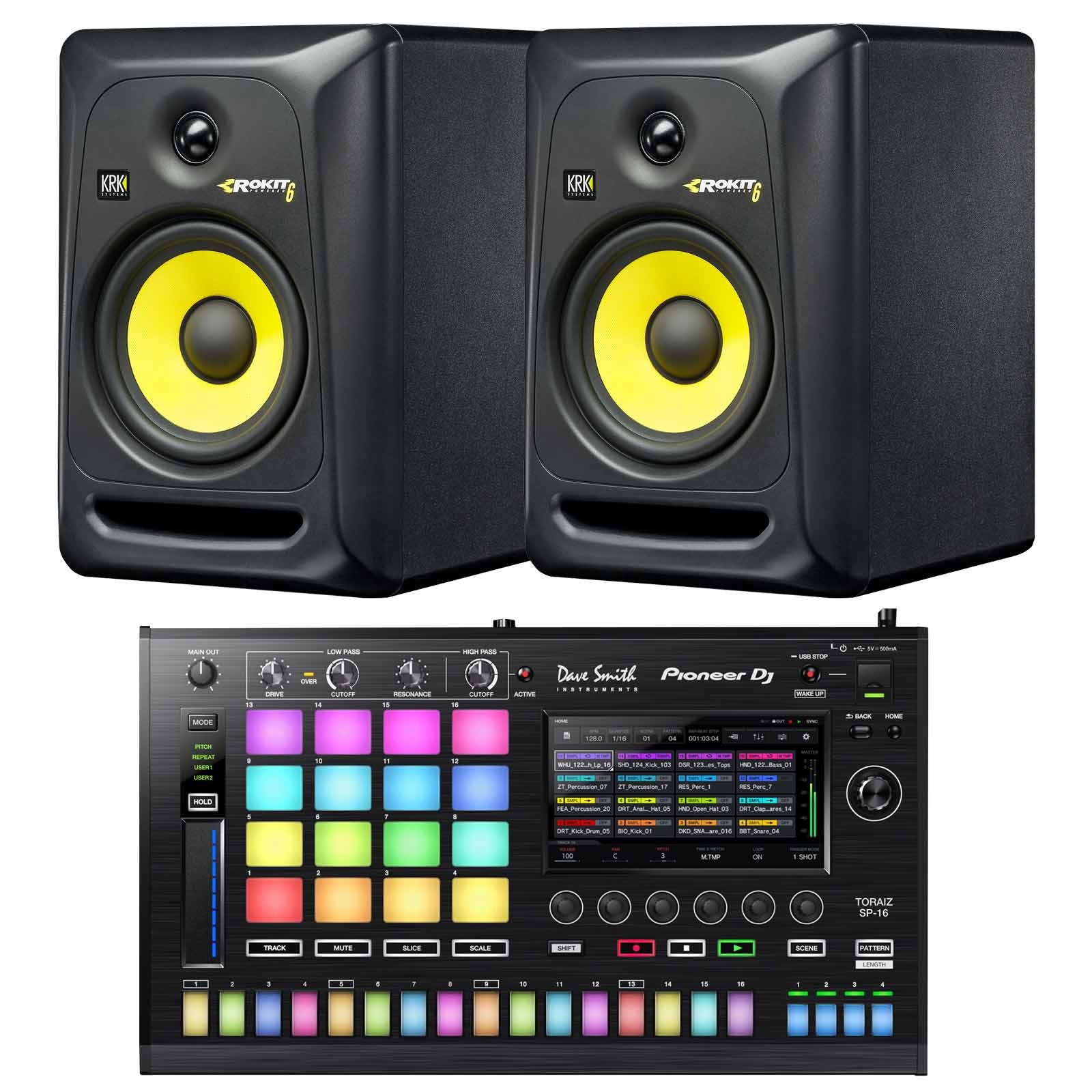 Pioneer TSP-16 Toraiz SP-16 Sampler & (2) KRK Rokit 6 G3 RP6G3 6inch Powered Studio Monitors Package