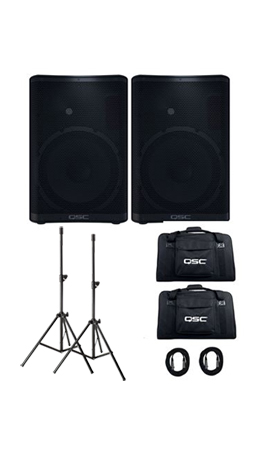 QSC CP12 1000 Watts 12 Inch Compact Powered Loudspeaker Pair Bundle