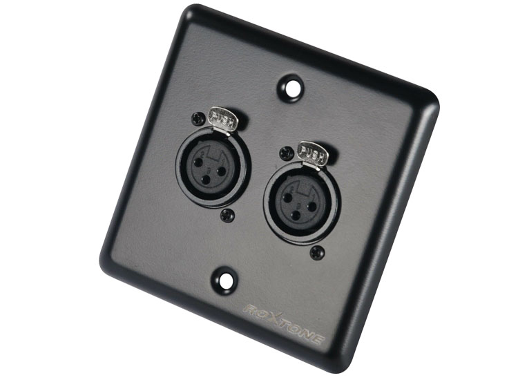 Roxtone RWSP006-BK (2) XLR Female Square Wallplate Single Gang - Matt Black