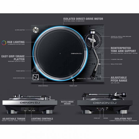 Denon DJ VL12 Prime Professional Direct Drive Turntable with True Quartz Lock