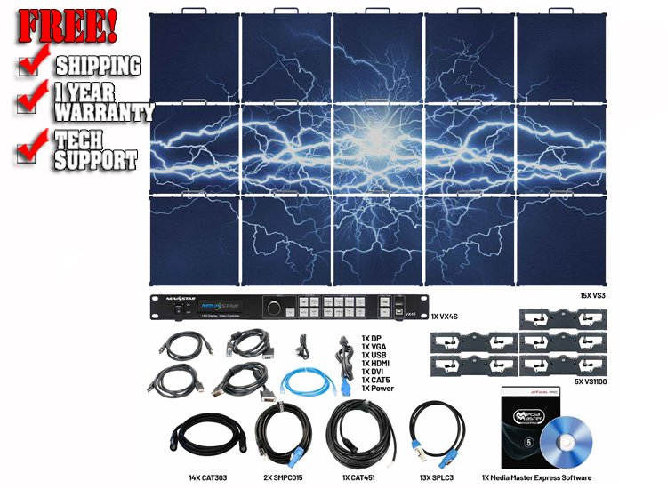 American DJ VS3 5X3 Video Panel System Featuring 15 ADJ VS3 3.91mm Pixel Pitch Video Panels