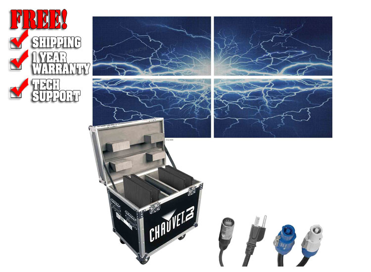 Vivid 4X4 4.8mm Pixel Pitch High Resolution Video Wall Package - Includes (4) Video Panels, all cables, and Flight Case
